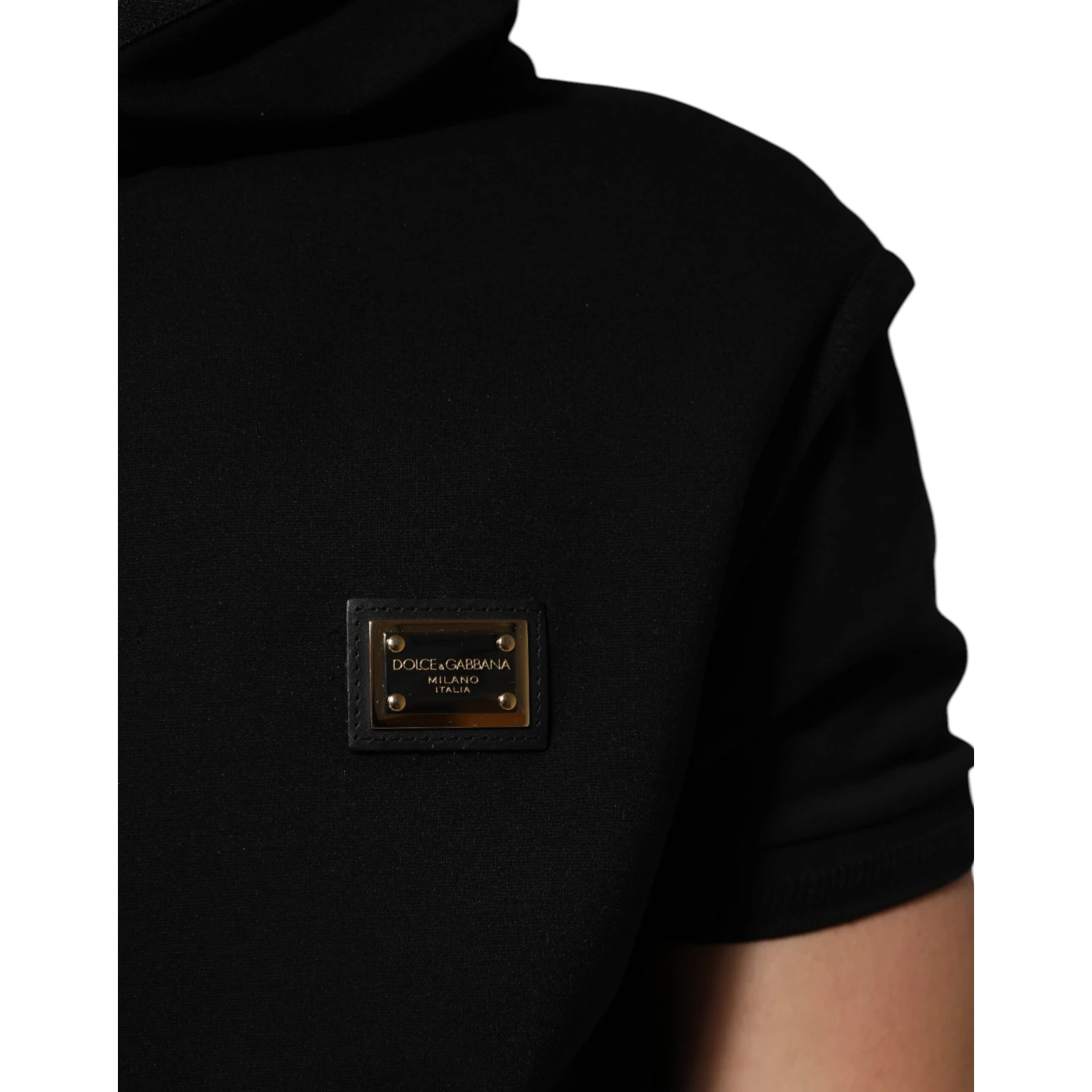 Black Sleeveless Hooded Logo Plaque Jacket