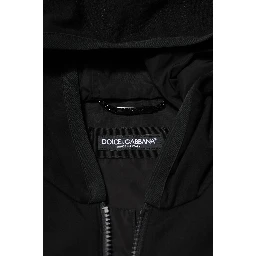 Black Sleeveless Hooded Logo Plaque Jacket