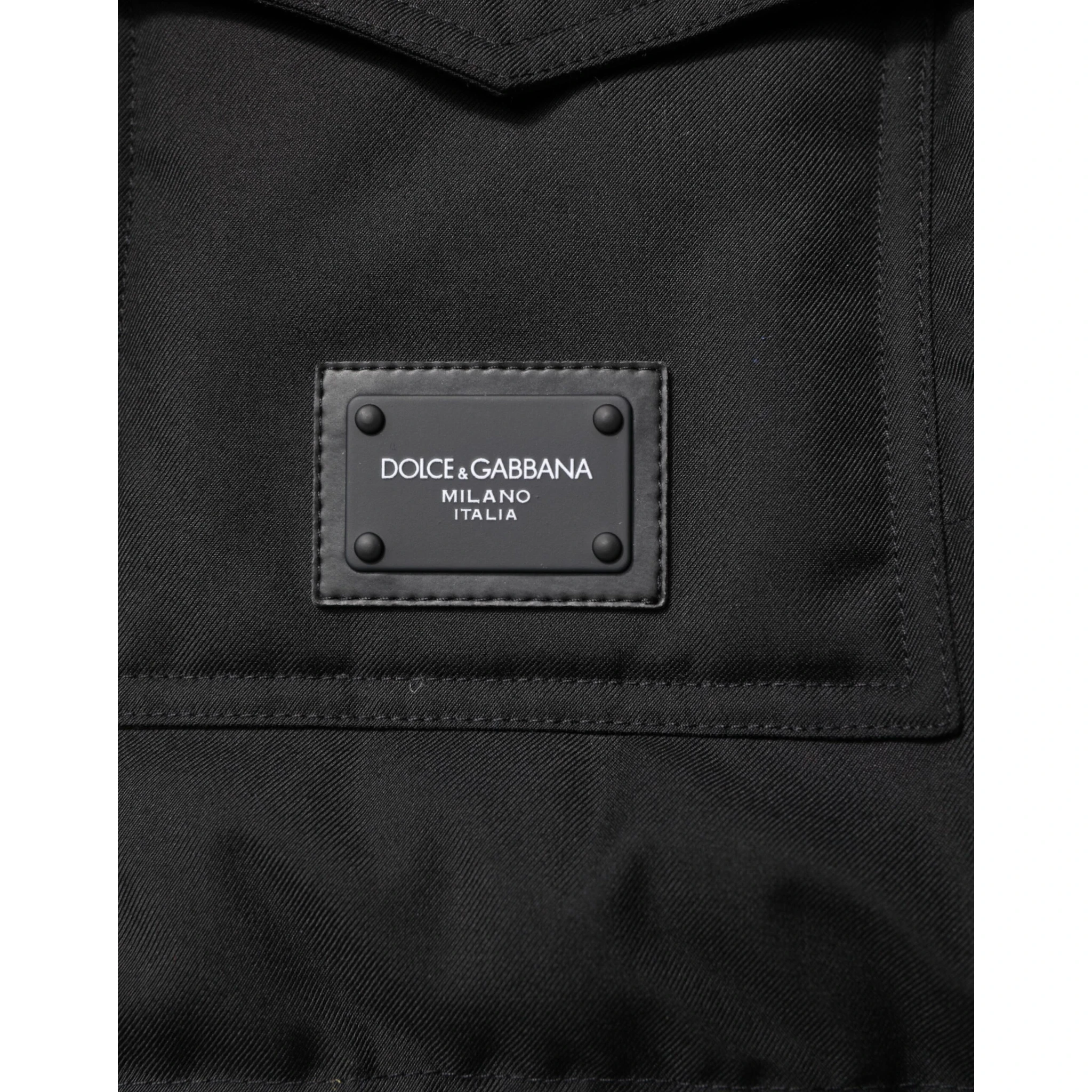 Black Sleeveless Parka Logo Plaque Jacket