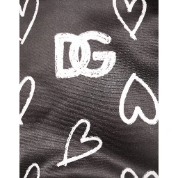 Black Polyester Heart Print Bomber Jacket