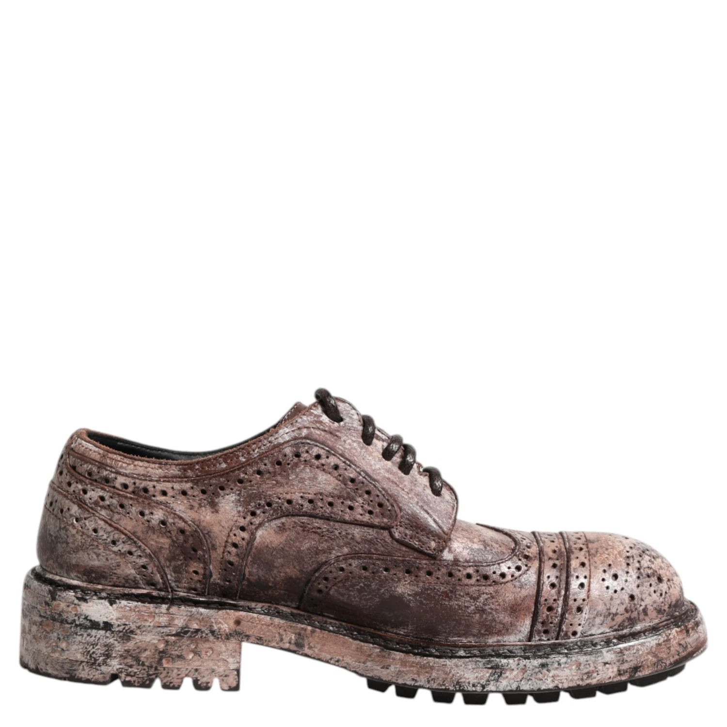 Brown Leather Distressed Brogue Lace Up Shoes