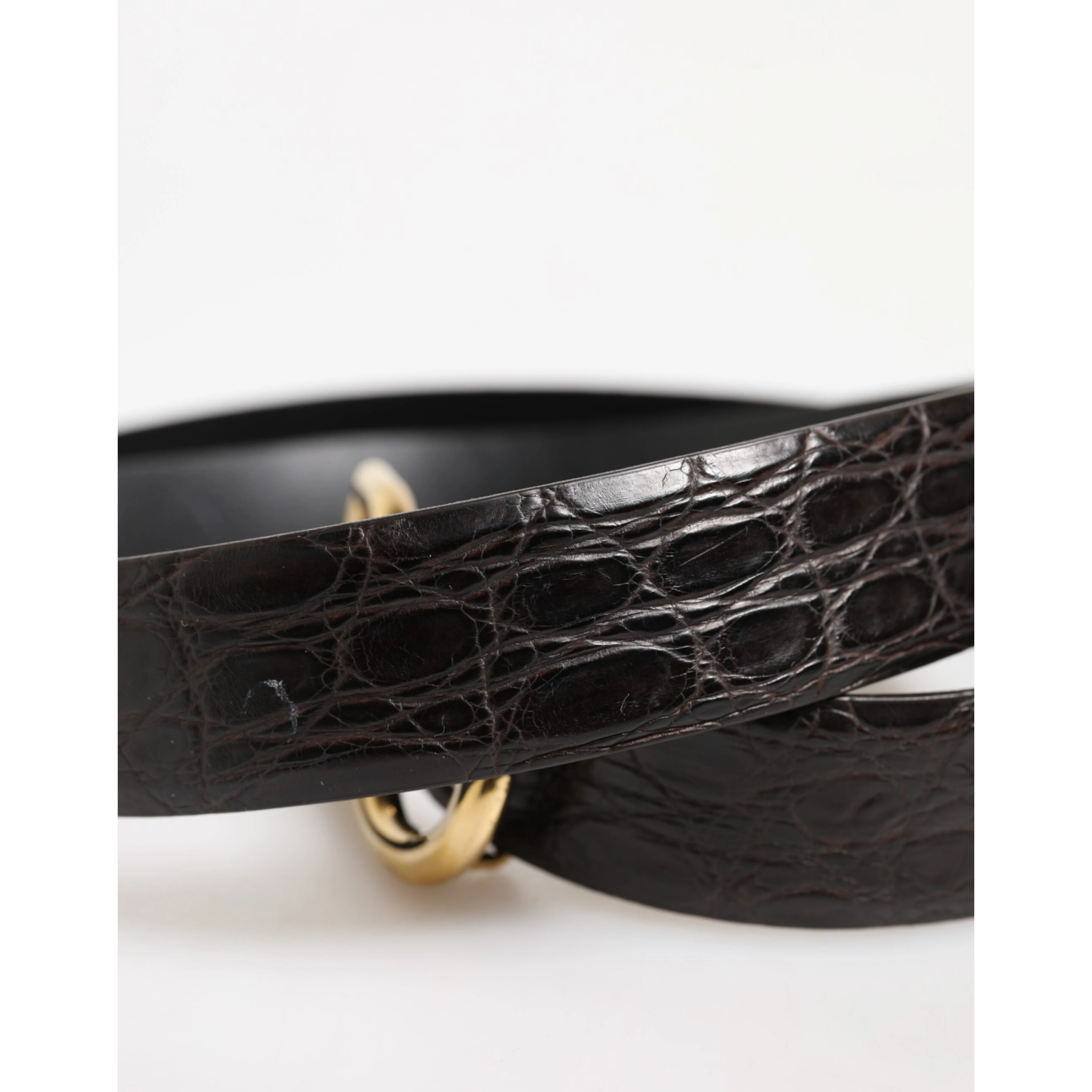 Black Exotic Leather DG Logo Buckle Belt