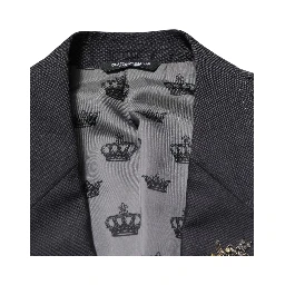 Dark Gray Bee Embroidery Wool Coat Blazer