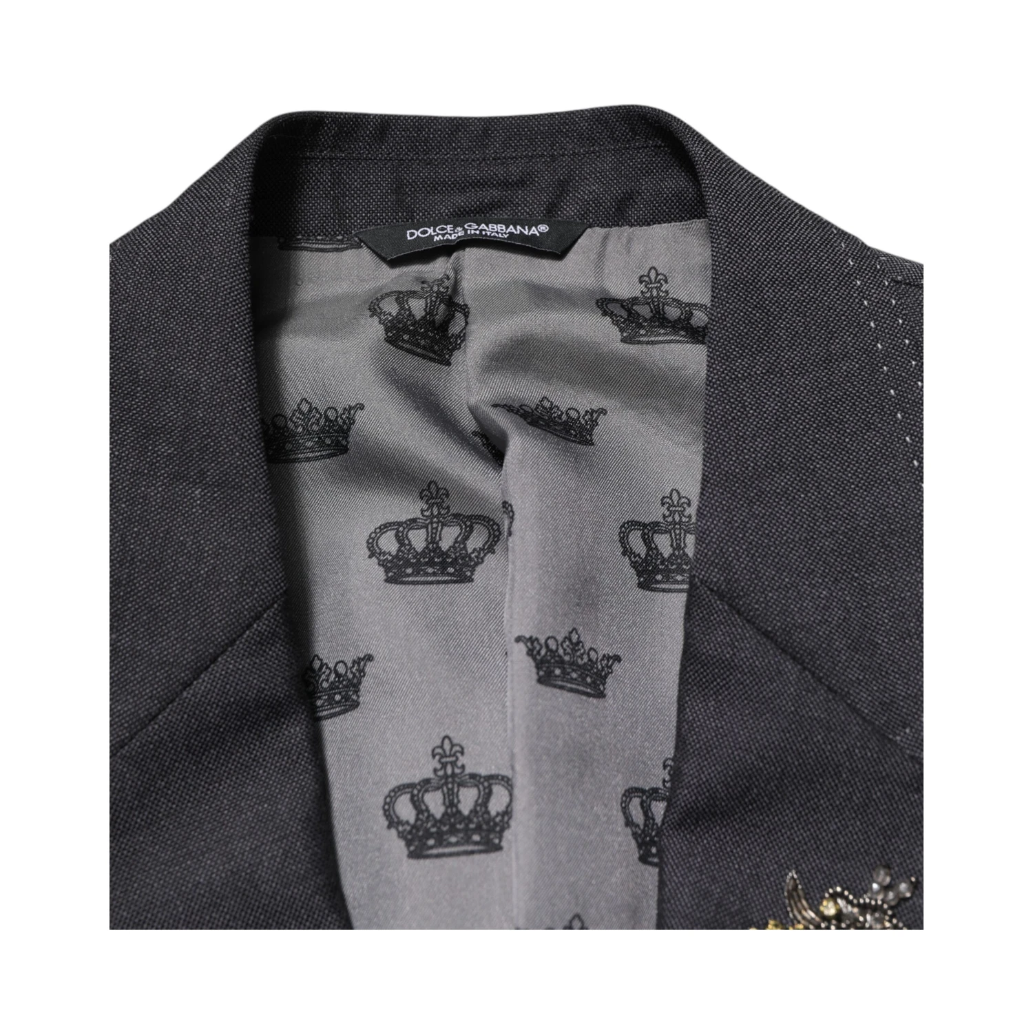 Dark Gray Bee Embroidery Wool Coat Blazer
