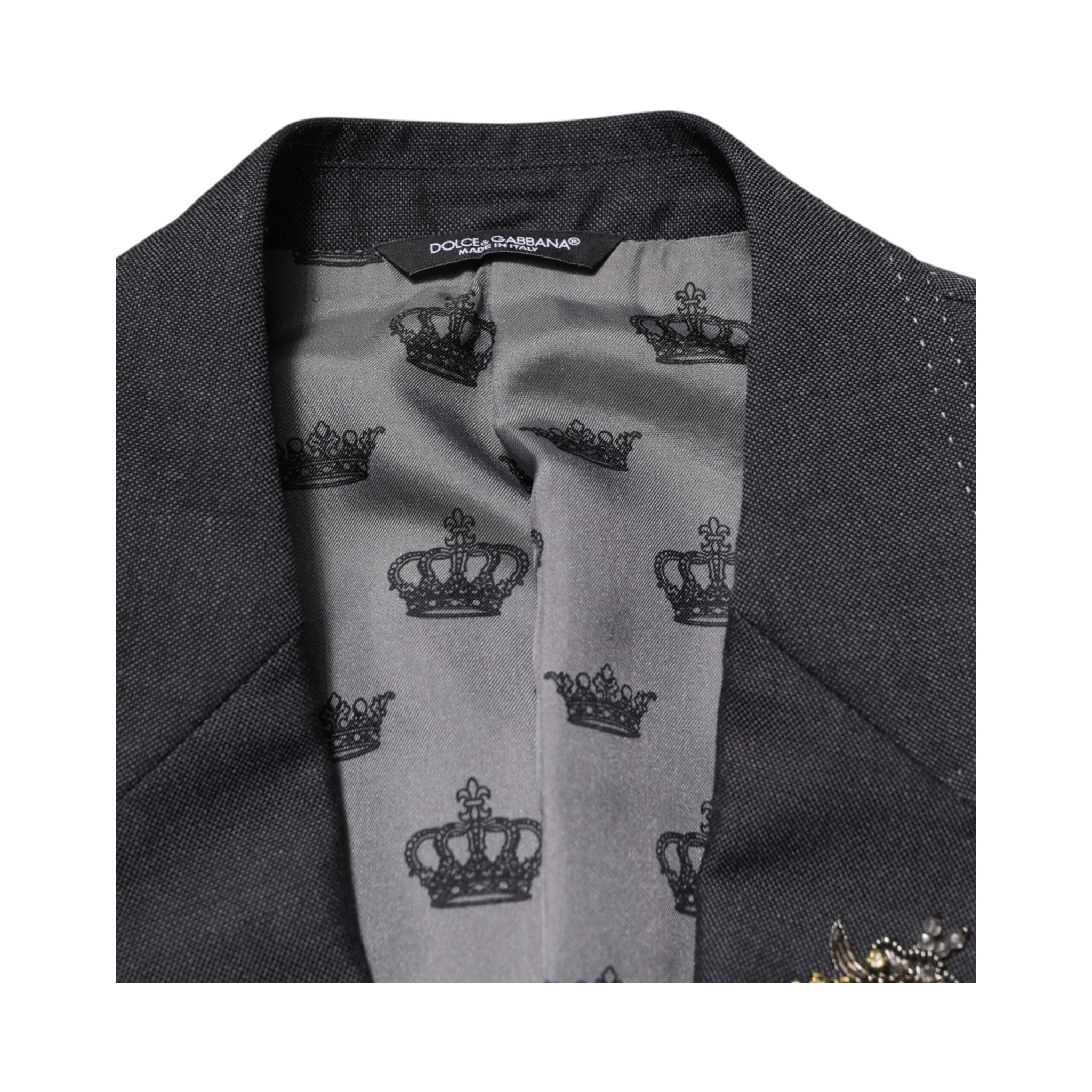 Dark Gray Bee Embroidery Wool Coat Blazer