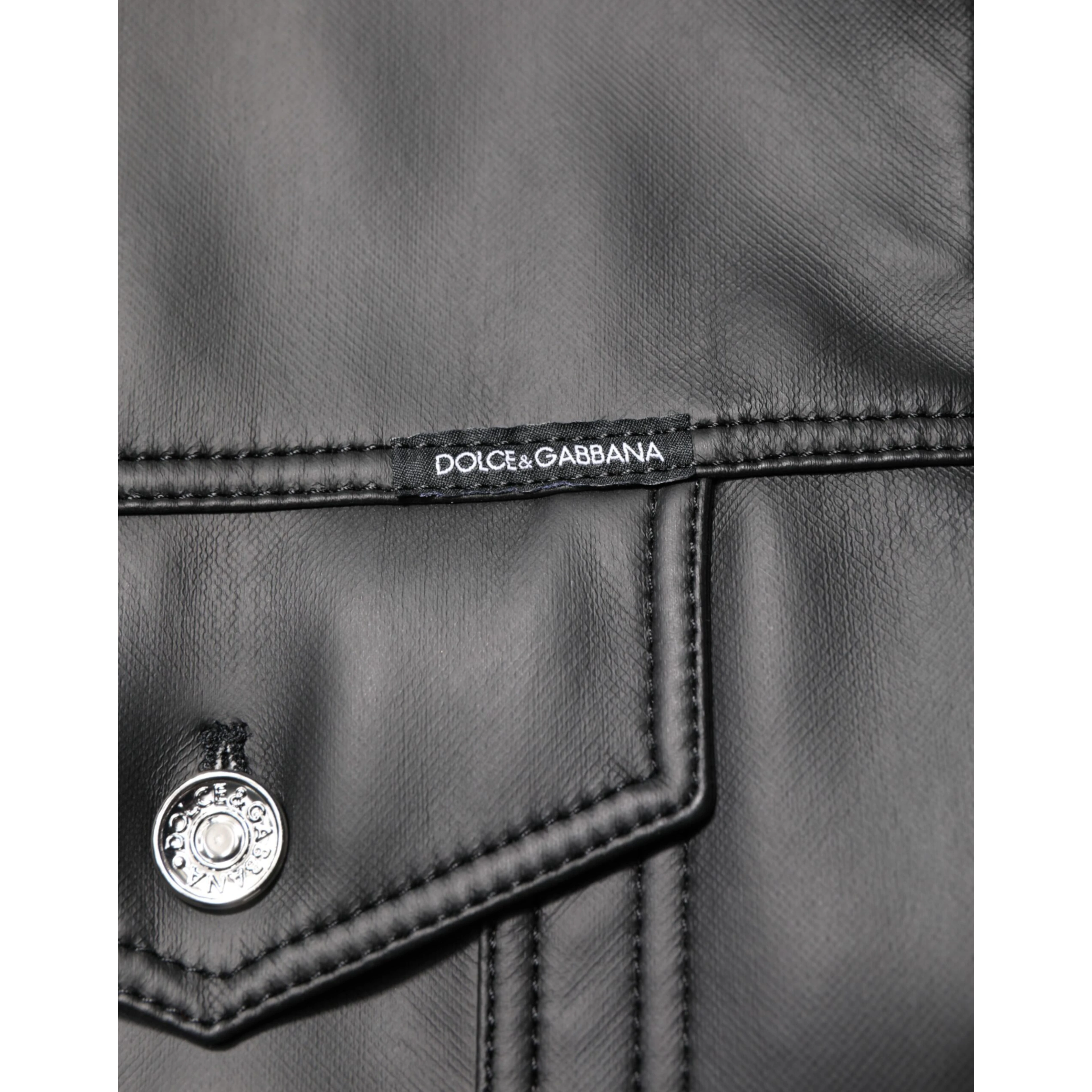 Black Polyester Button Down Biker Jacket