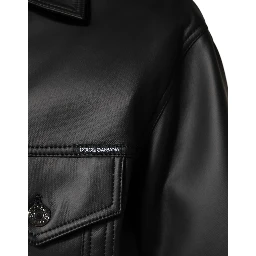 Black Polyester Button Down Biker Jacket