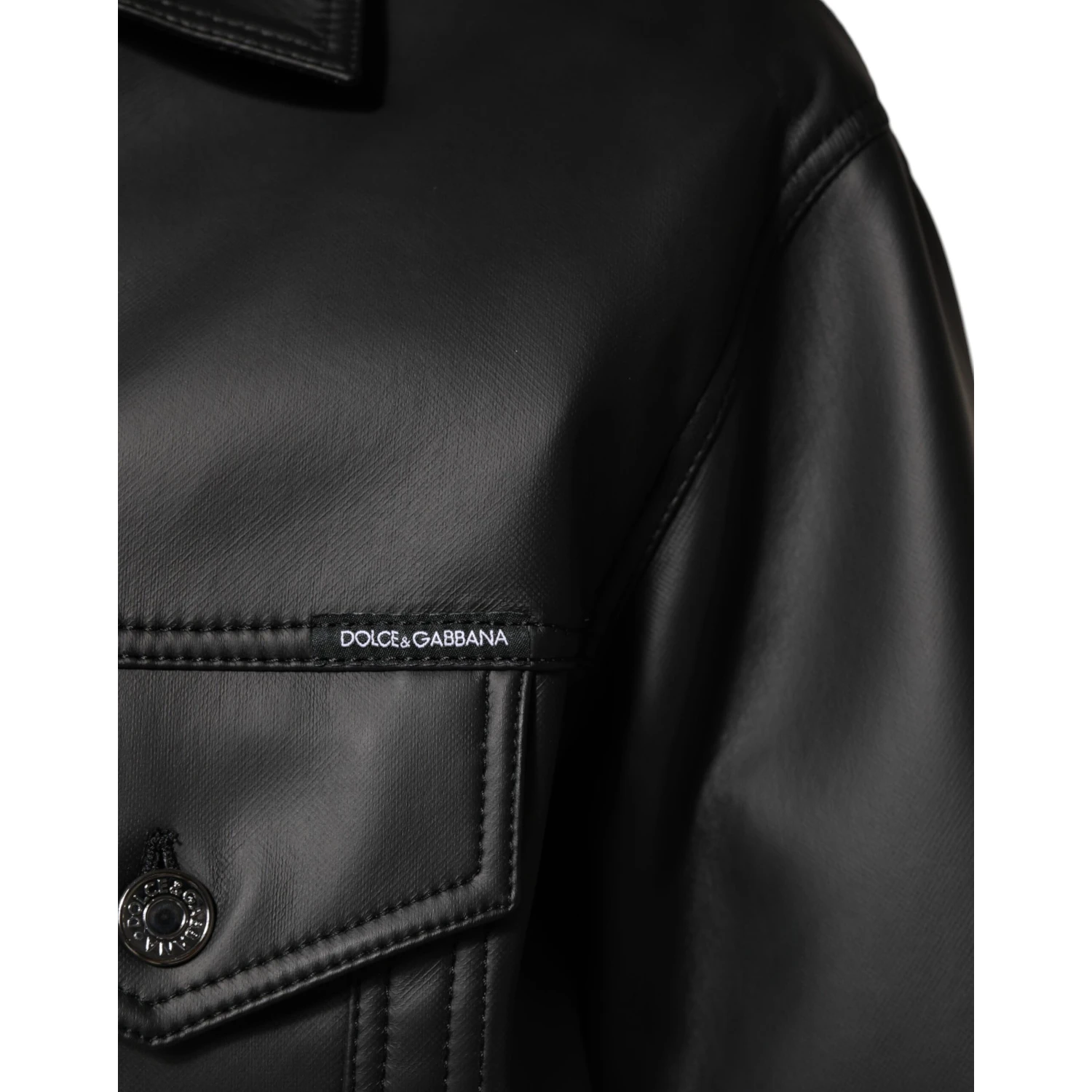 Black Polyester Button Down Biker Jacket