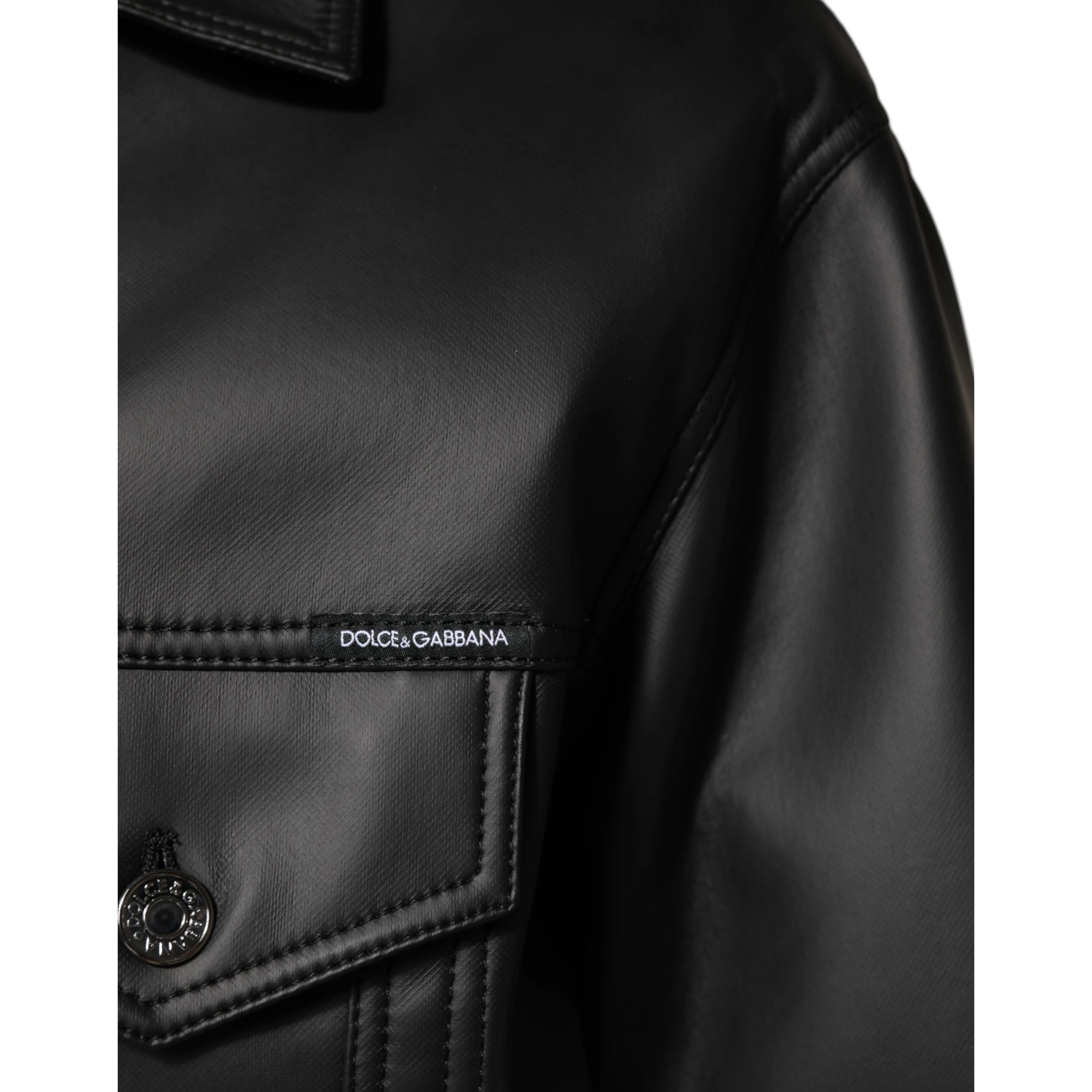 Black Polyester Button Down Biker Jacket