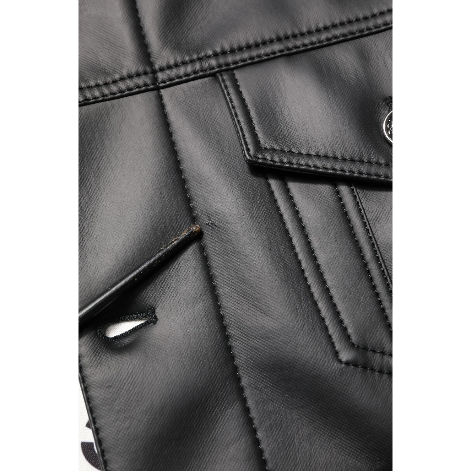 Black Polyester Button Down Biker Jacket