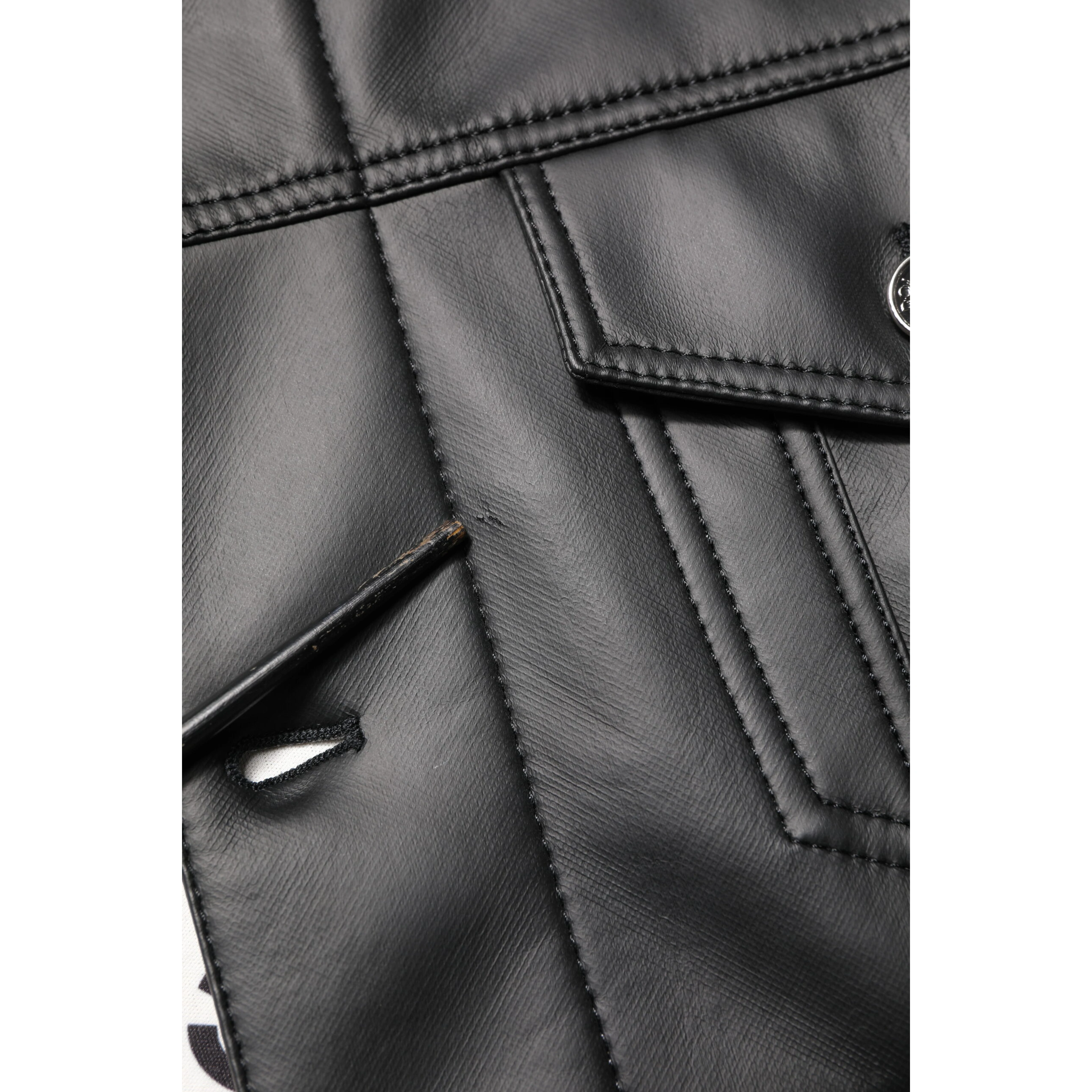 Black Polyester Button Down Biker Jacket