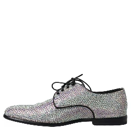 Silver Leather Rhinestones Derby Shoes