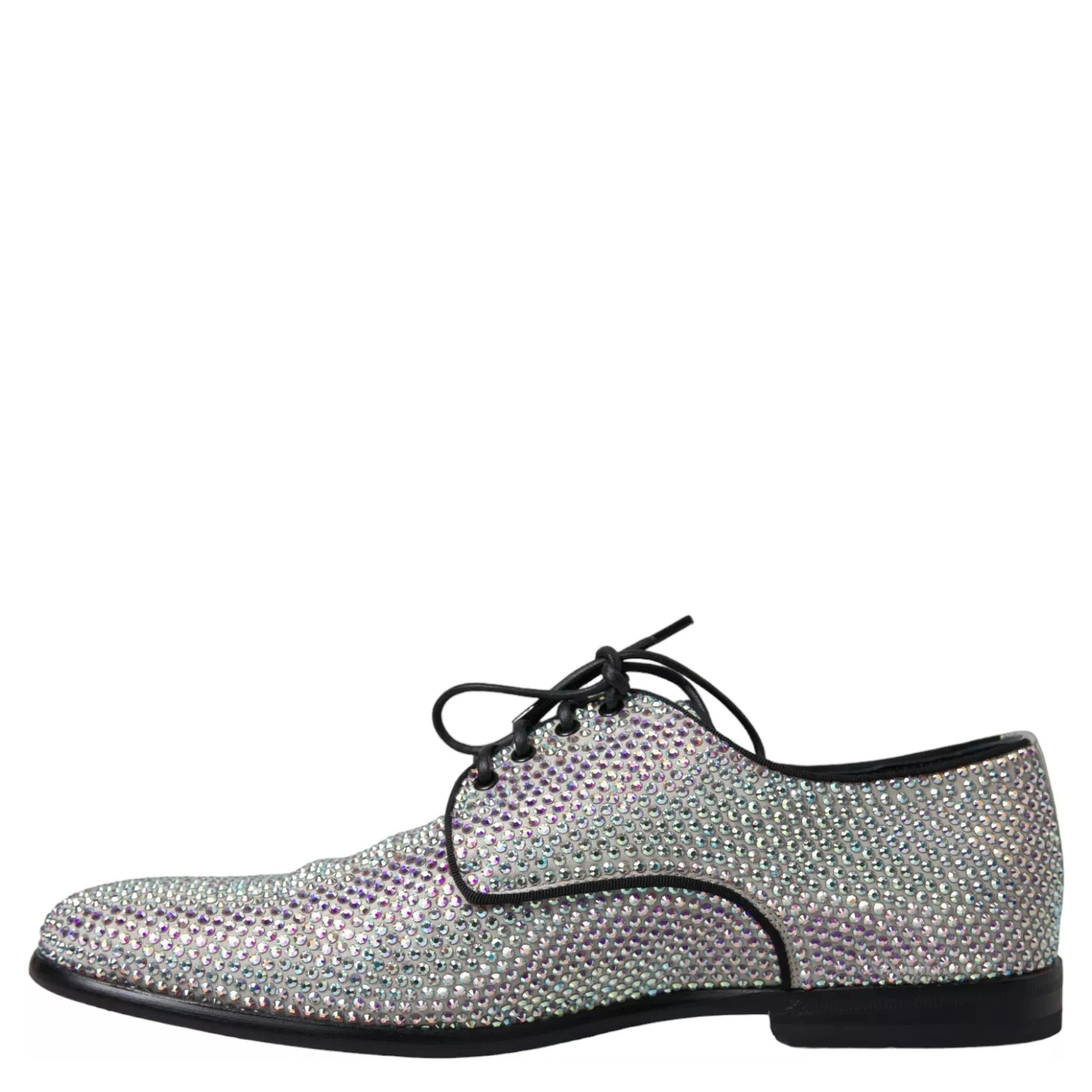 Silver Leather Rhinestones Derby Shoes