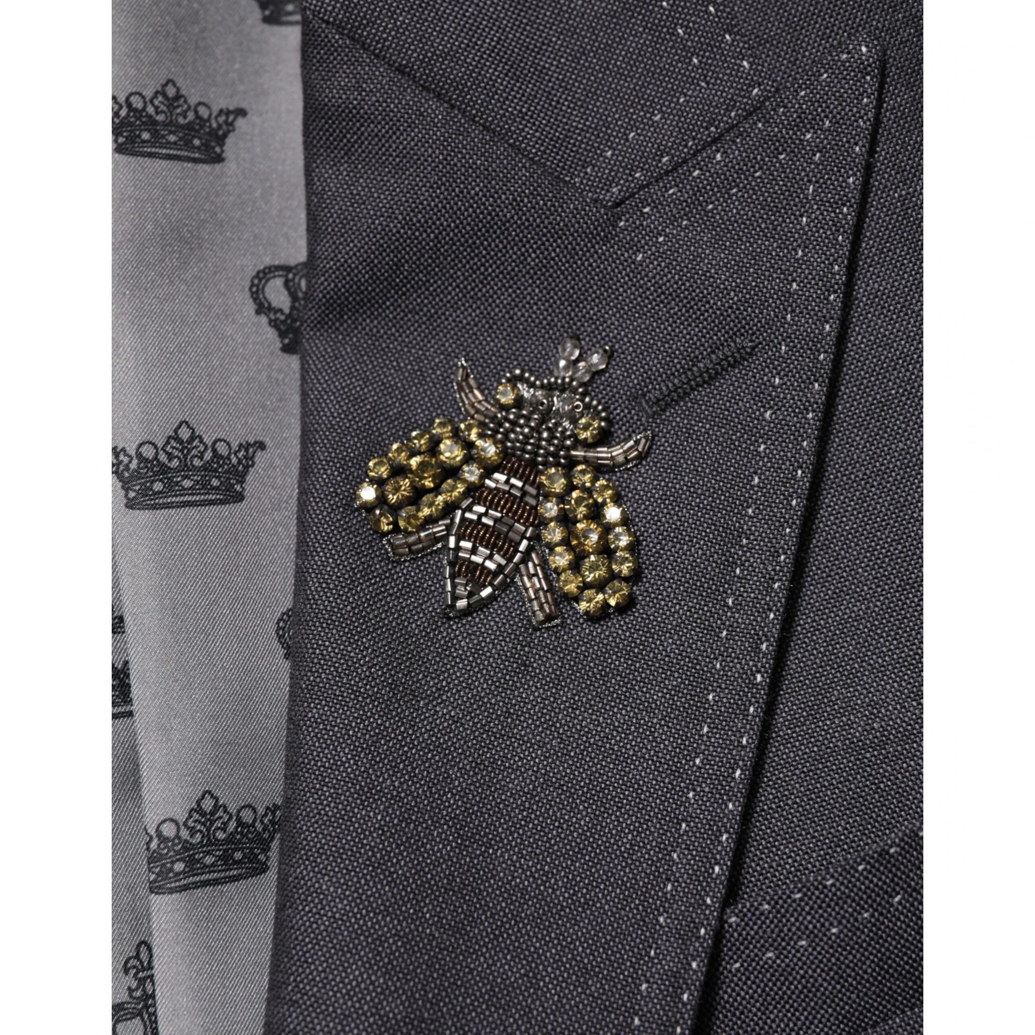 Dark Gray Bee Embroidery Wool Coat Blazer