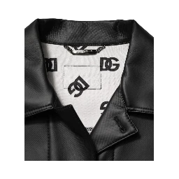 Black Polyester Button Down Biker Jacket