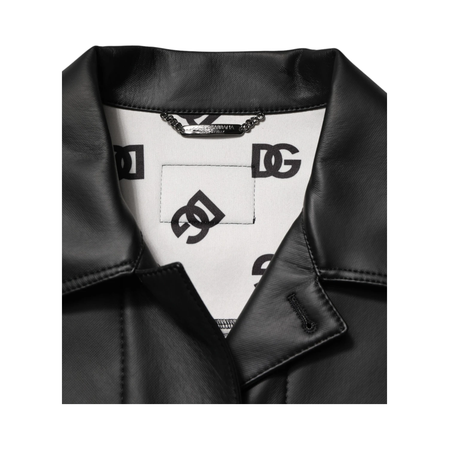 Black Polyester Button Down Biker Jacket