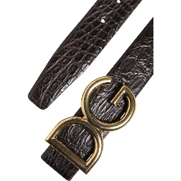 Black Exotic Leather DG Logo Buckle Belt
