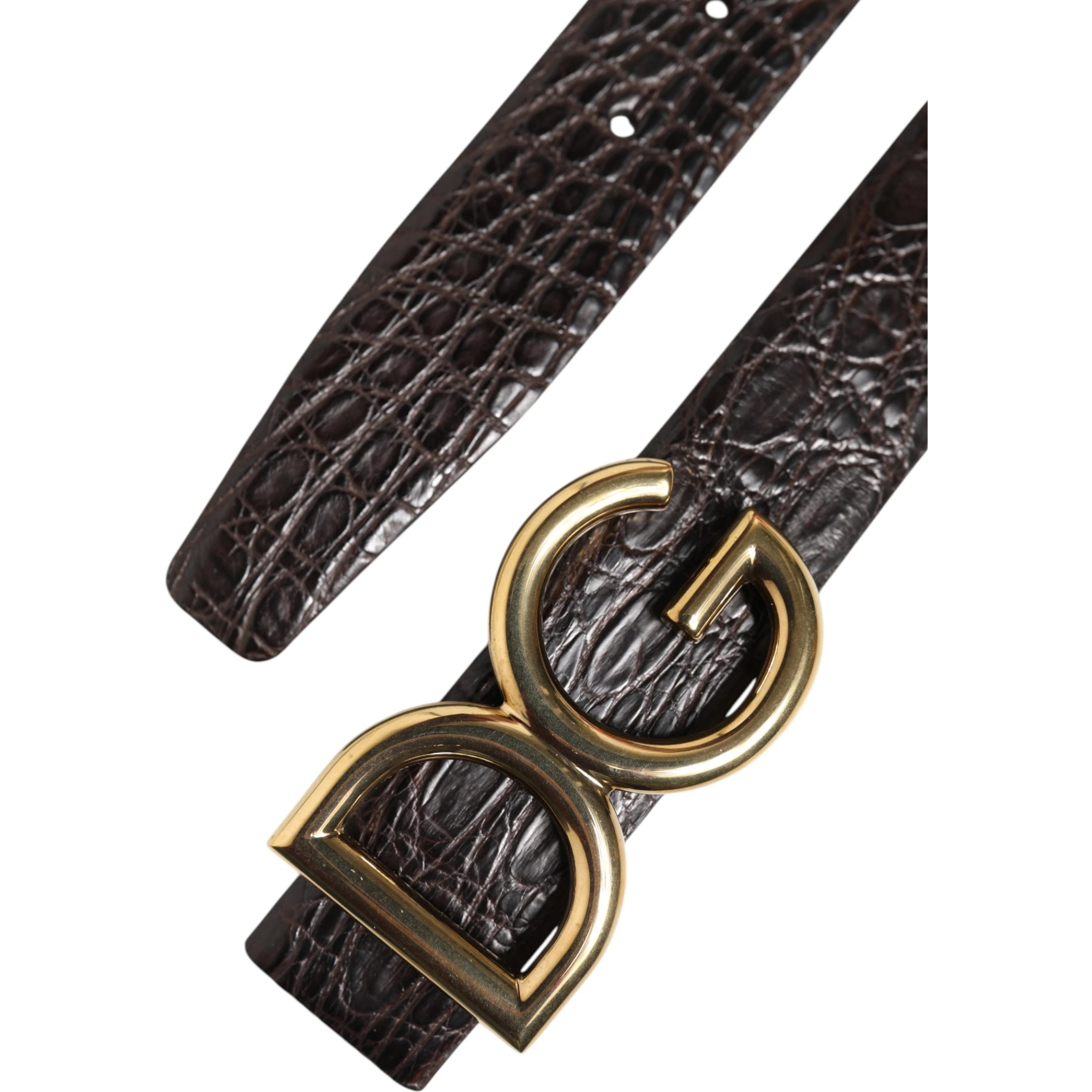 Black Exotic Leather DG Logo Buckle Belt