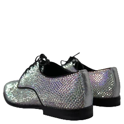 Silver Leather Rhinestones Derby Shoes