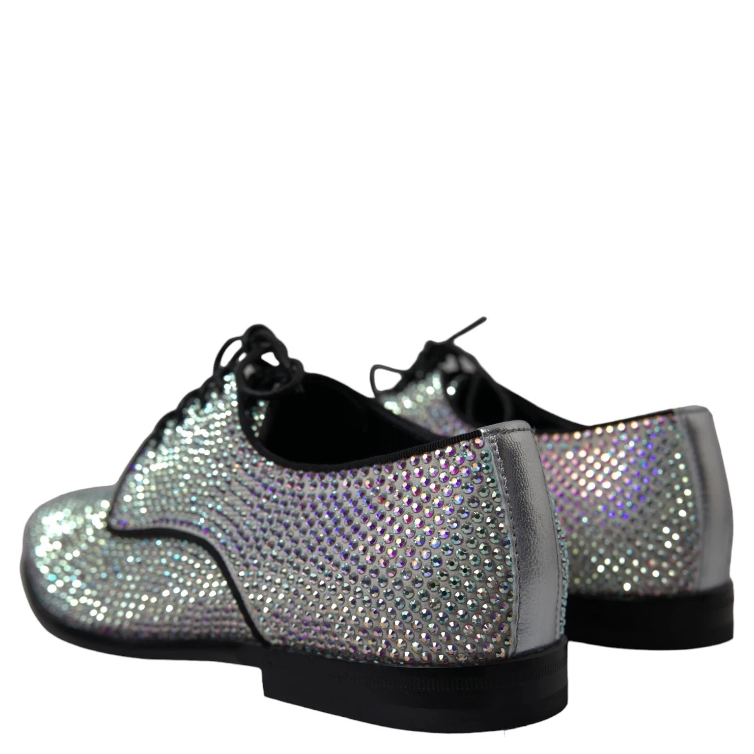Silver Leather Rhinestones Derby Shoes