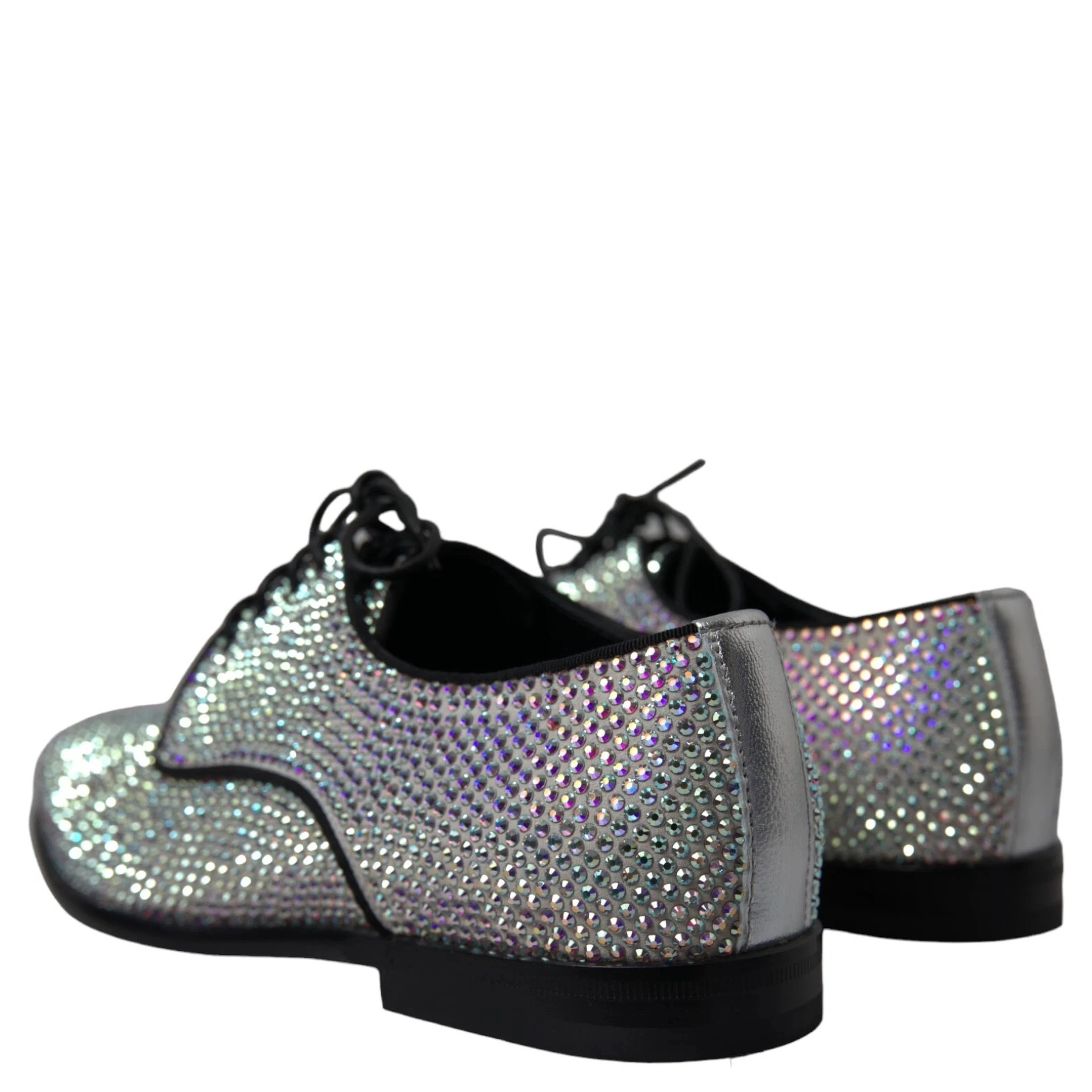 Silver Leather Rhinestones Derby Shoes