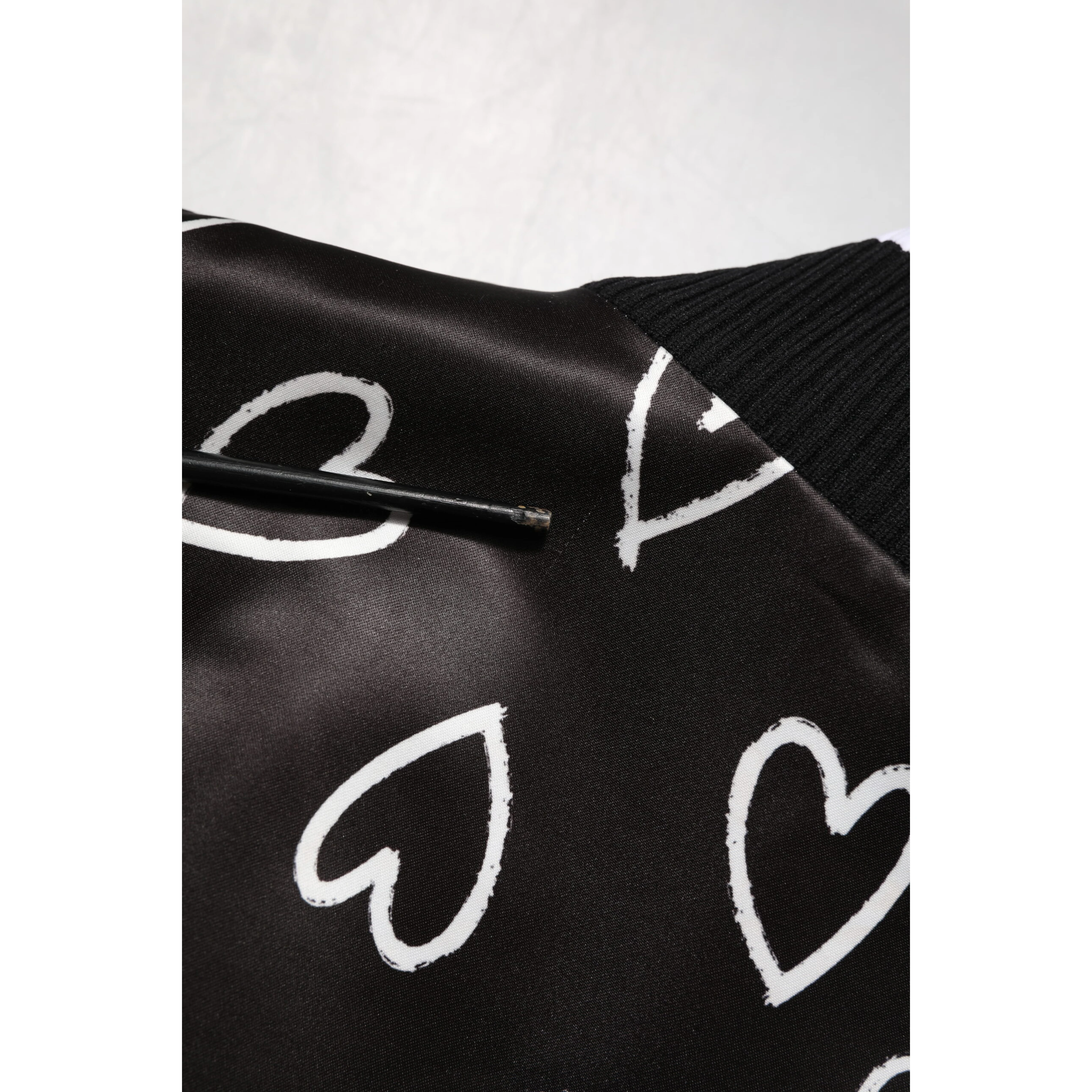 Black Polyester Heart Print Bomber Jacket
