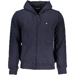 Blue Cotton Men Sweater with Hood
