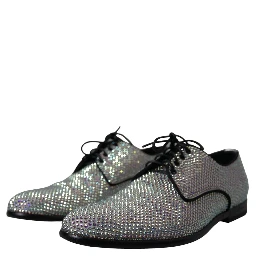 Silver Leather Rhinestones Derby Shoes
