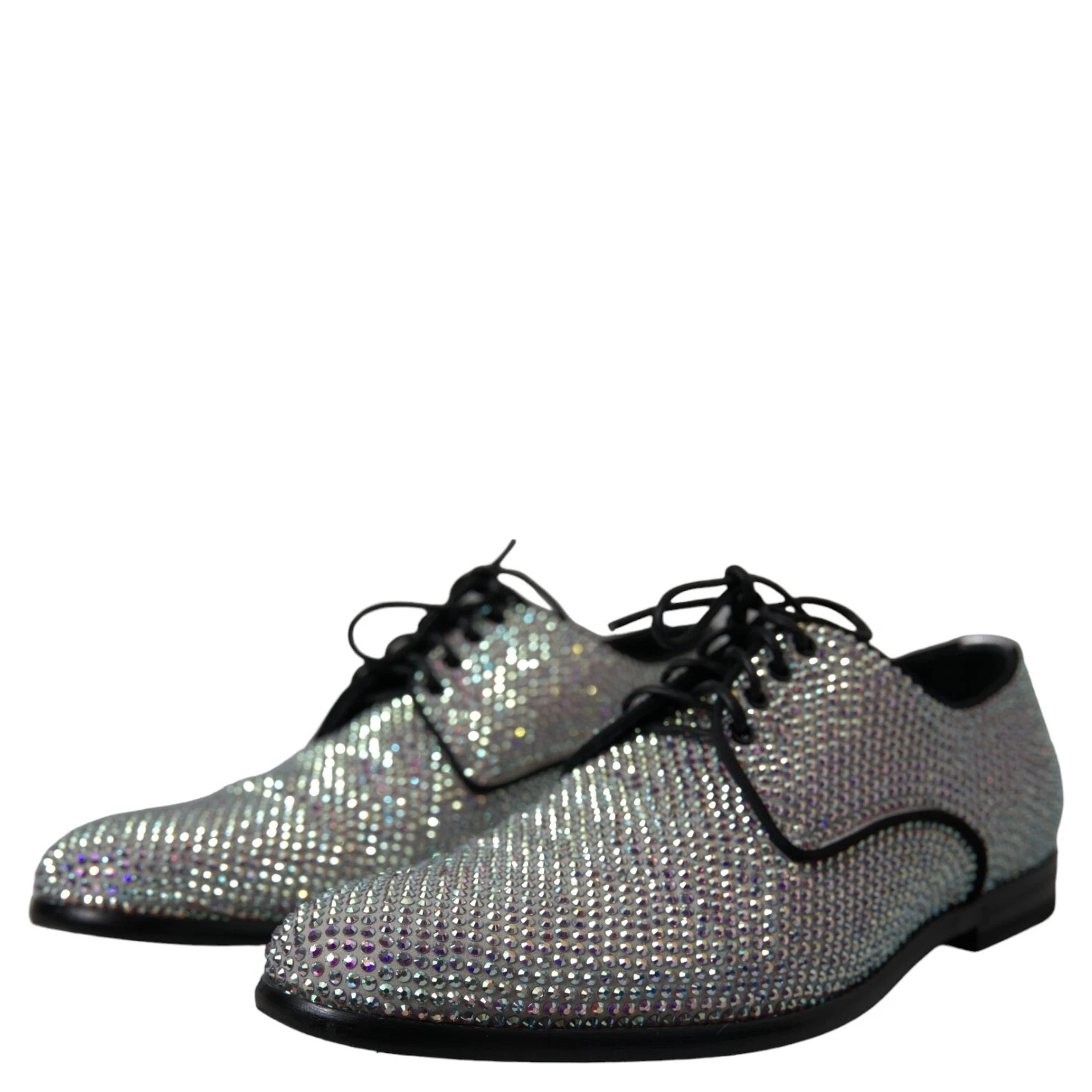 Silver Leather Rhinestones Derby Shoes