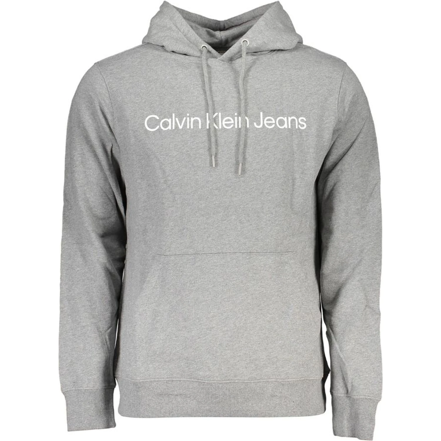 "Gray Cotton Men Sweater with Hood and Central Pocket"