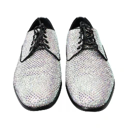 Silver Leather Rhinestones Derby Shoes