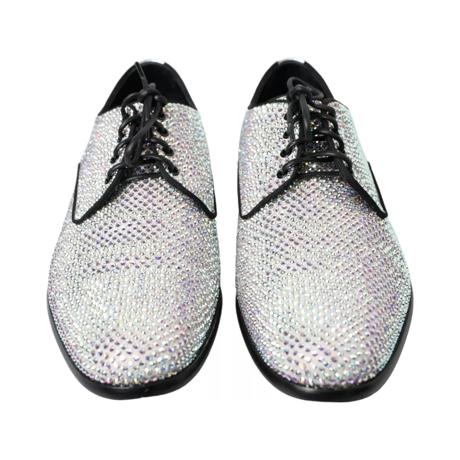 Silver Leather Rhinestones Derby Shoes