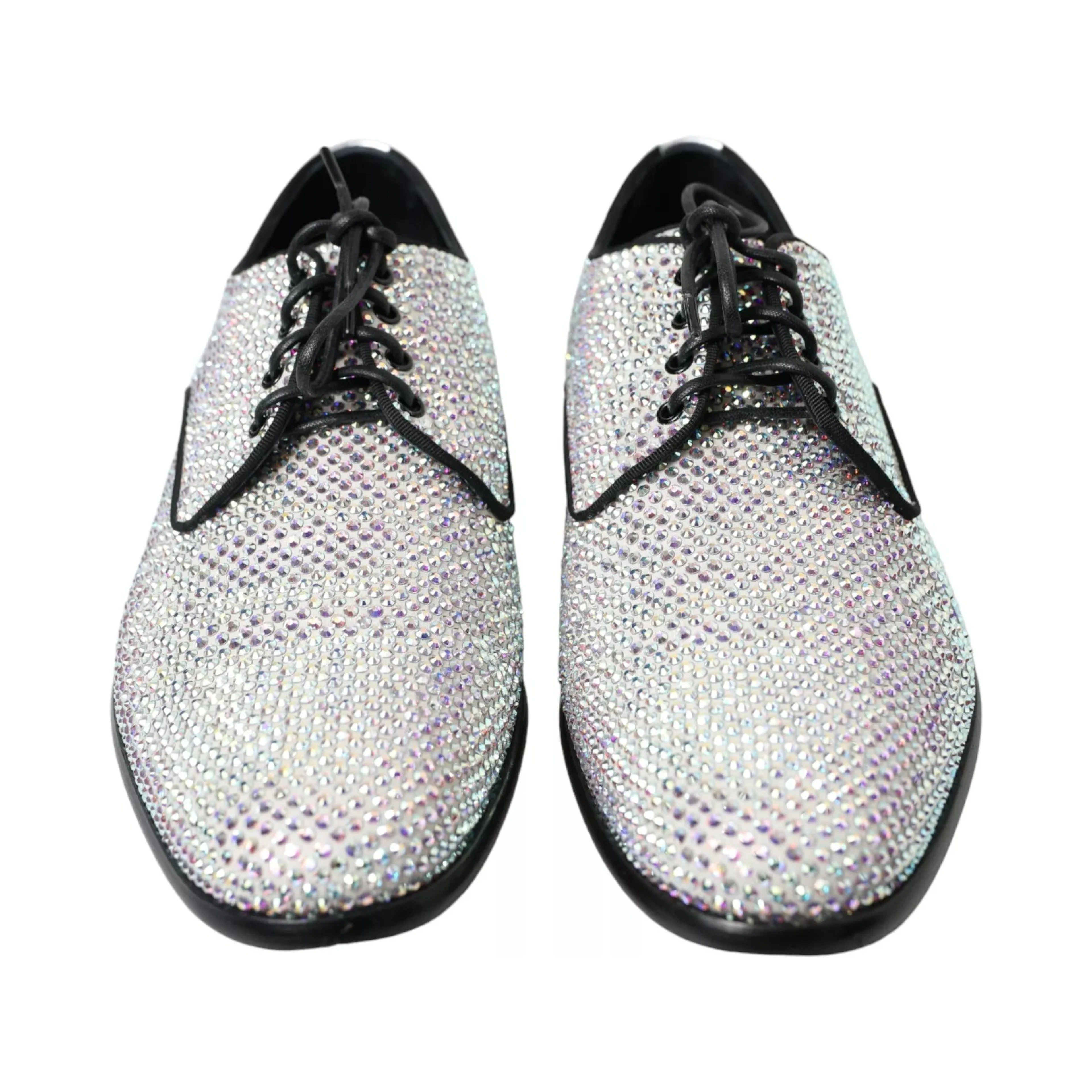 Silver Leather Rhinestones Derby Shoes