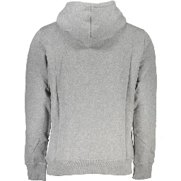 "Gray Cotton Men Sweater with Hood and Central Pocket"