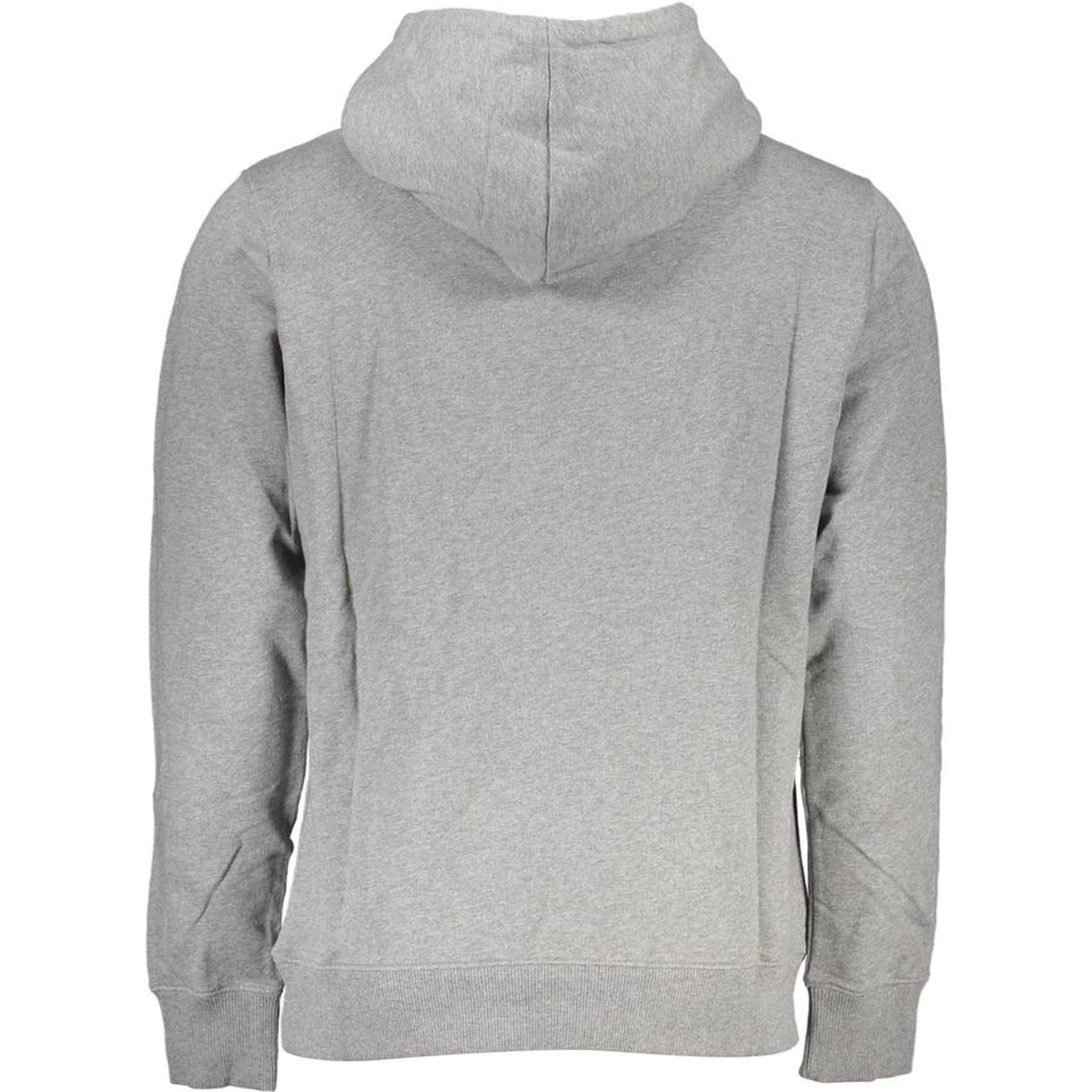 "Gray Cotton Men Sweater with Hood and Central Pocket"