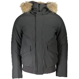 Gray Cotton Men Jacket with Hood and Removable Fur