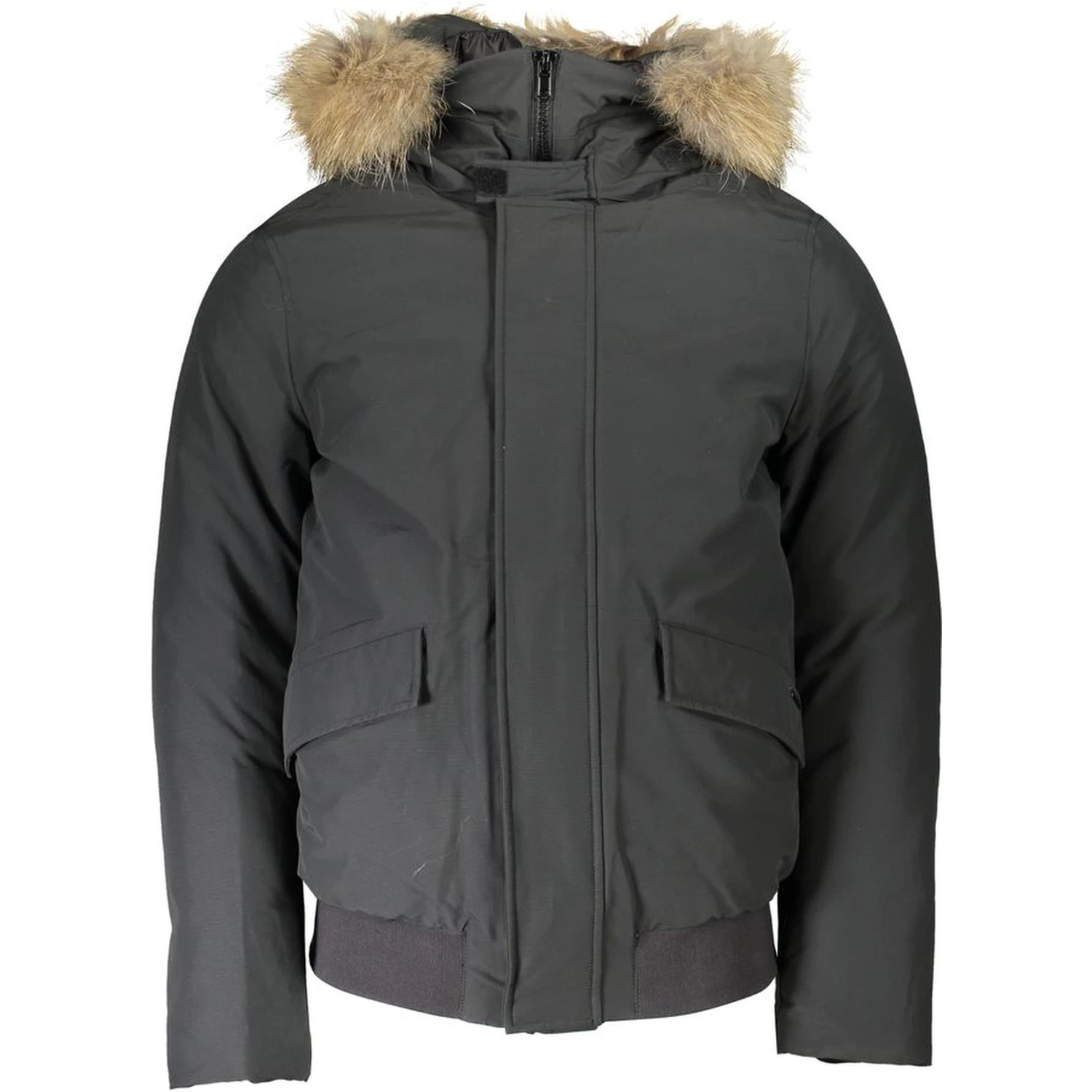 Gray Cotton Men Jacket with Hood and Removable Fur