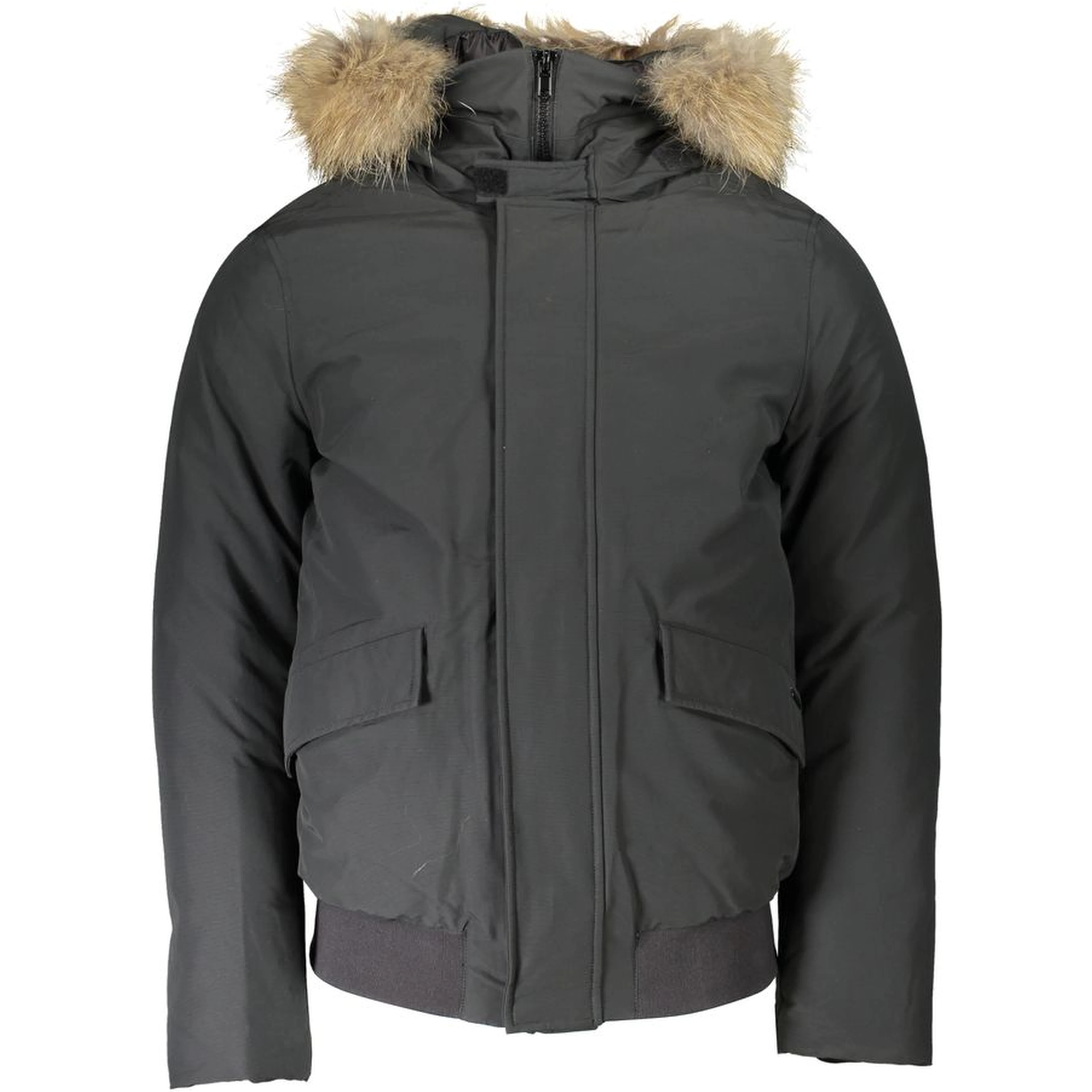 Gray Cotton Men Jacket with Hood and Removable Fur