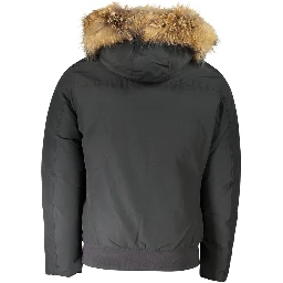 Gray Cotton Men Jacket with Hood and Removable Fur