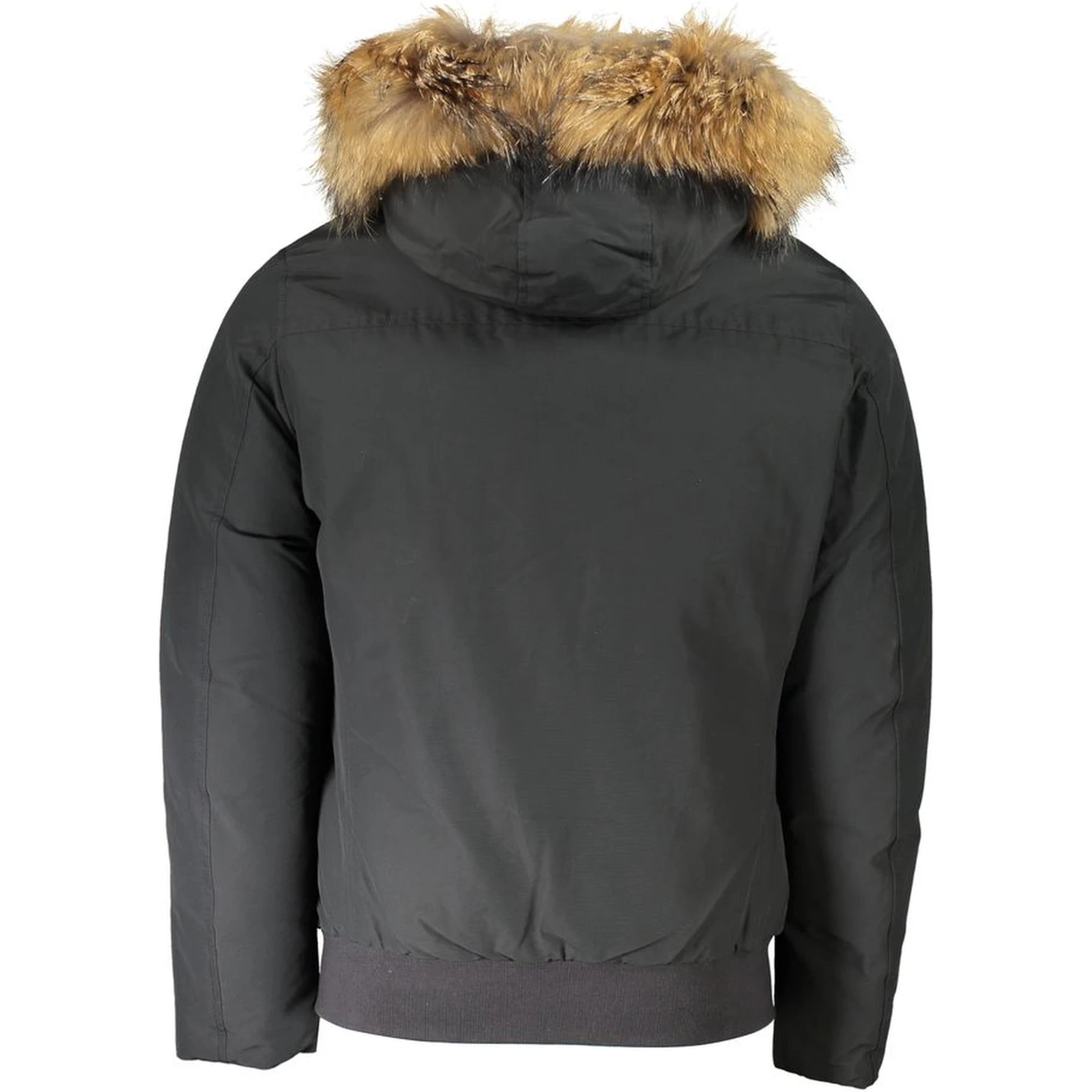Gray Cotton Men Jacket with Hood and Removable Fur