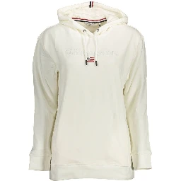 White Cotton Women Sweater with Hood and Pockets