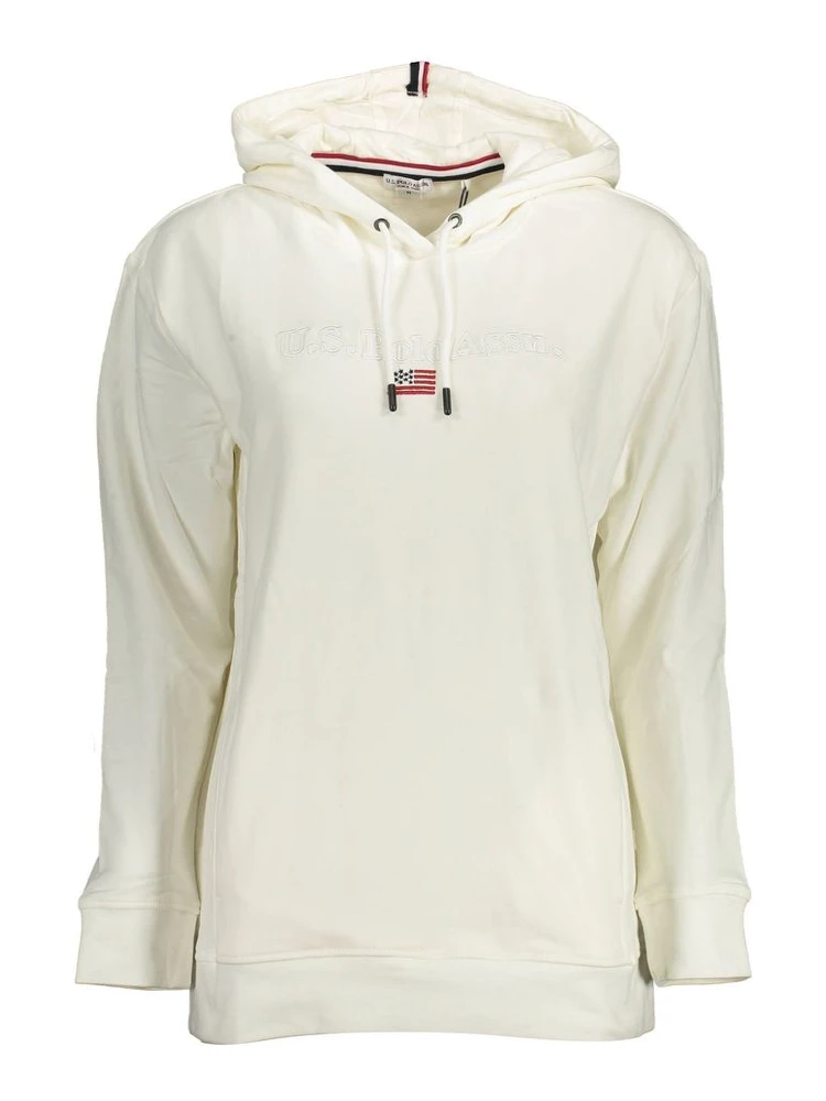 White Cotton Women Sweater with Hood and Pockets
