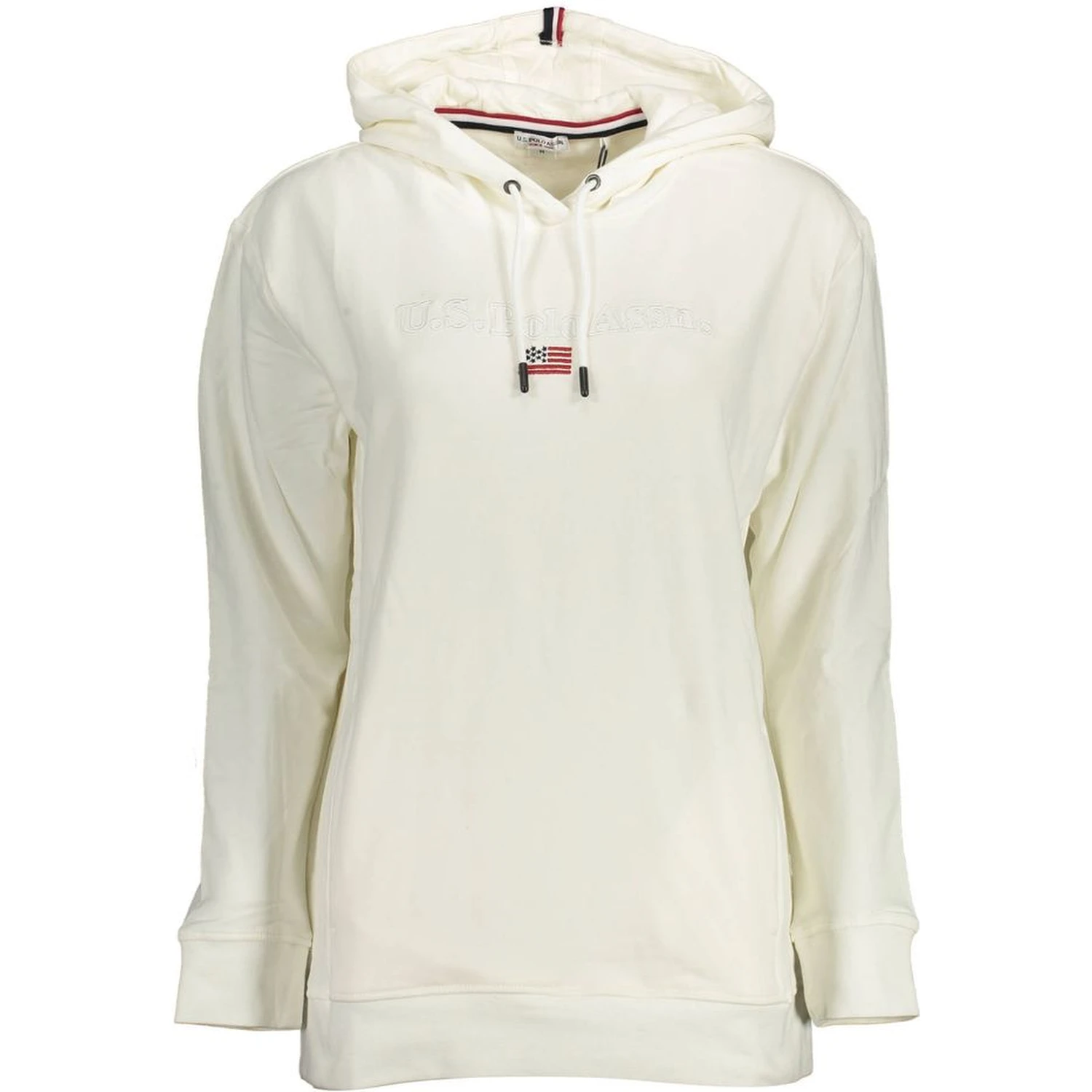 White Cotton Women Sweater with Hood and Pockets
