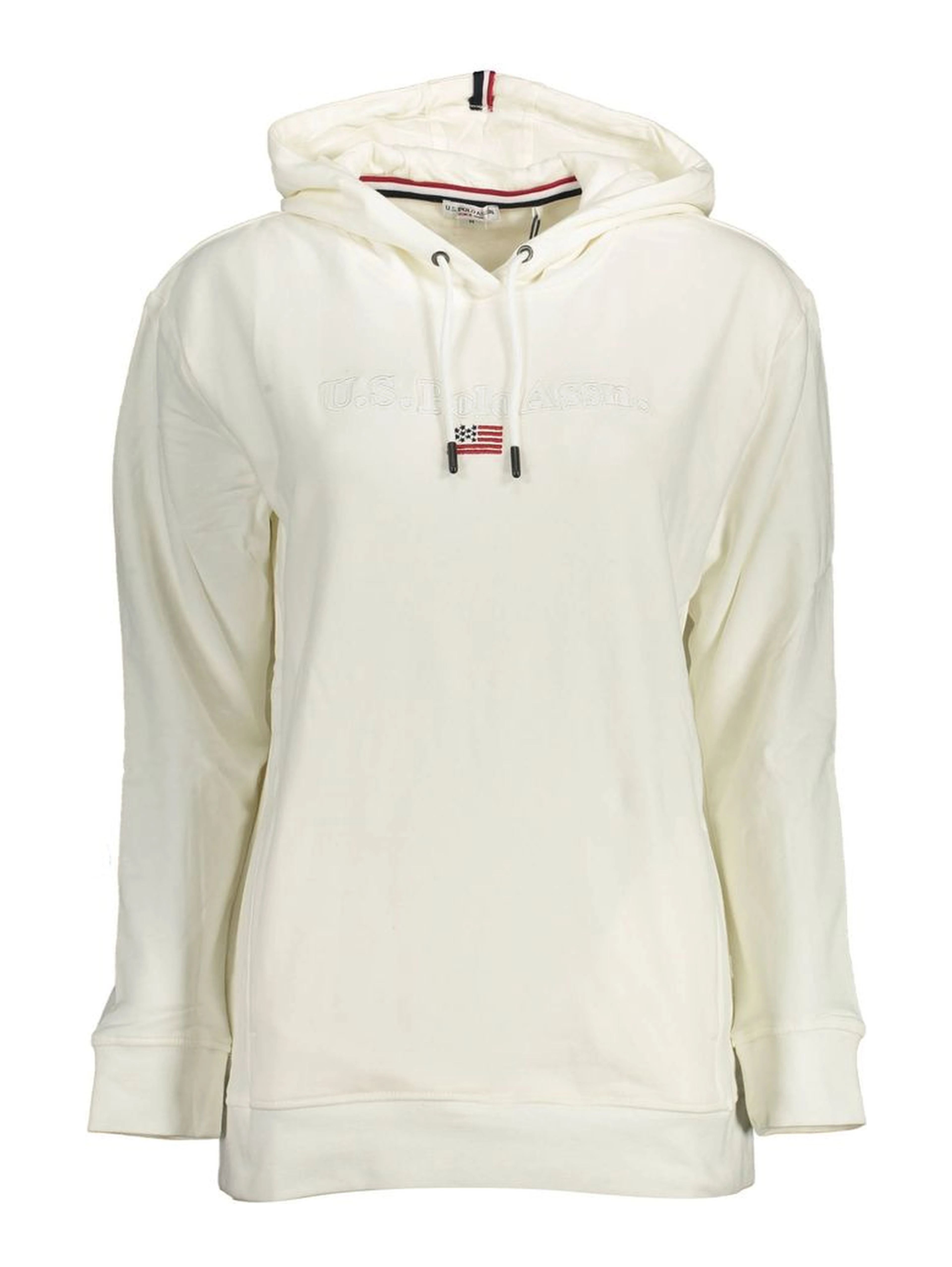 White Cotton Women Sweater with Hood and Pockets