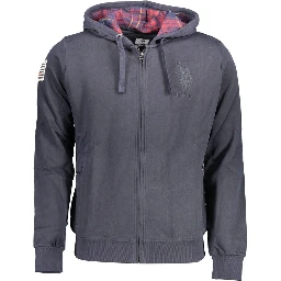 "Blue Cotton Men Sweater with Embroidered Zip and Pockets"
