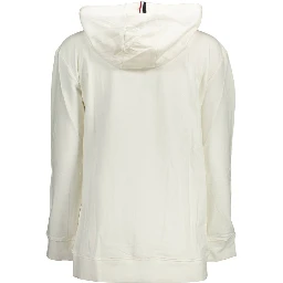 White Cotton Women Sweater with Hood and Pockets