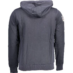 "Blue Cotton Men Sweater with Embroidered Zip and Pockets"