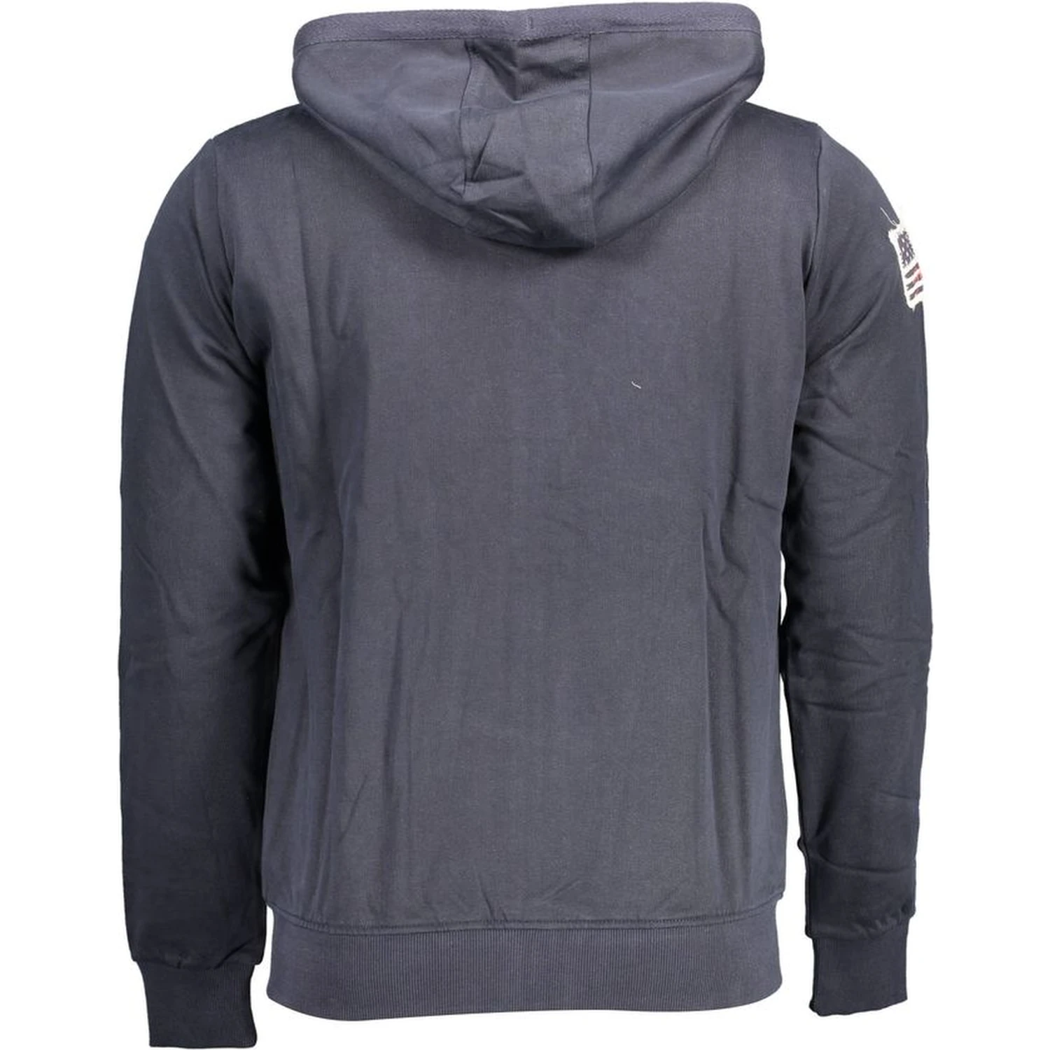 "Blue Cotton Men Sweater with Embroidered Zip and Pockets"