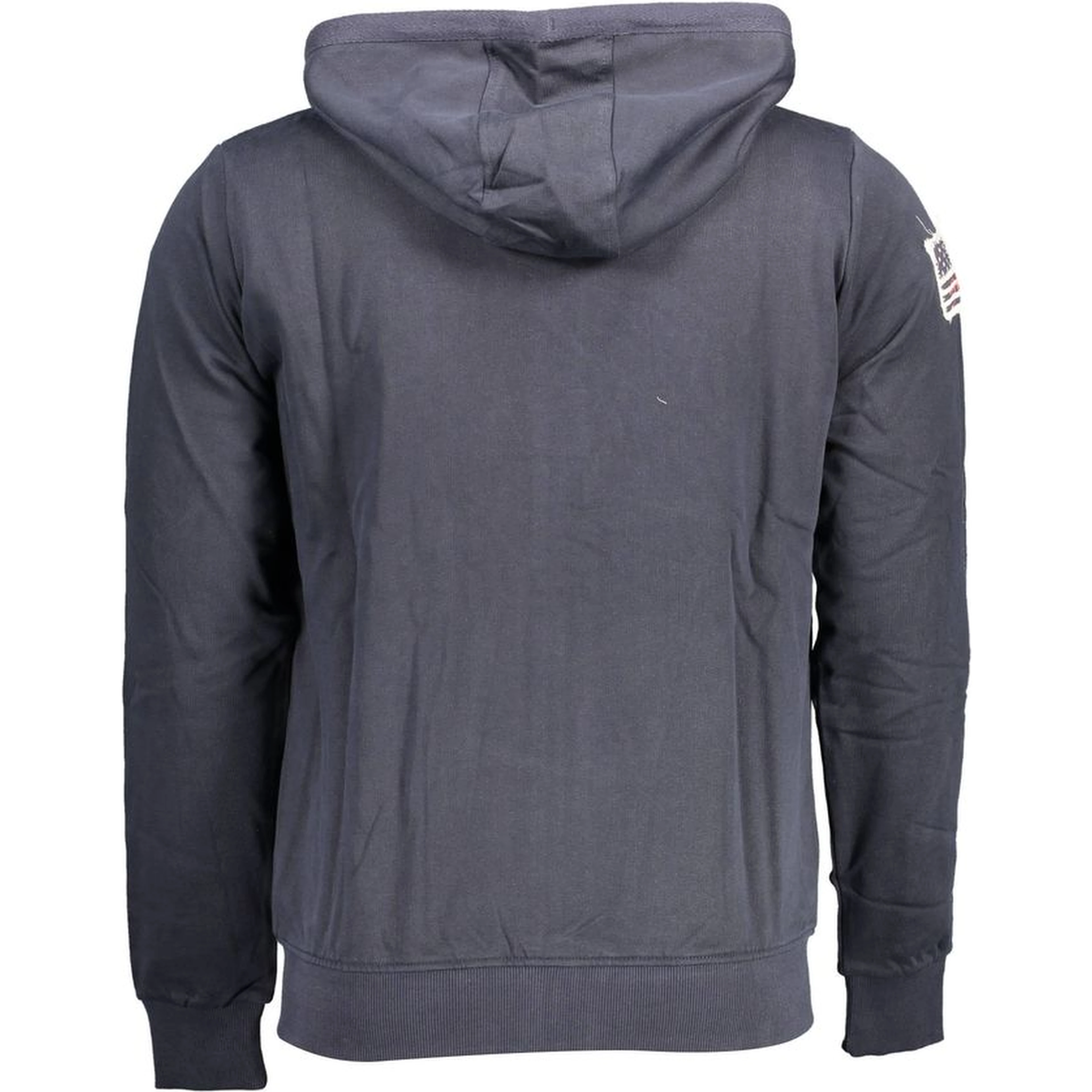"Blue Cotton Men Sweater with Embroidered Zip and Pockets"