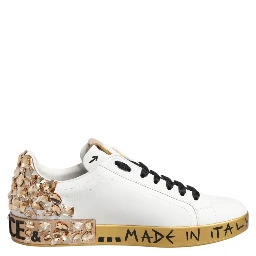White Gold Crystal Portofino Sneakers Shoes